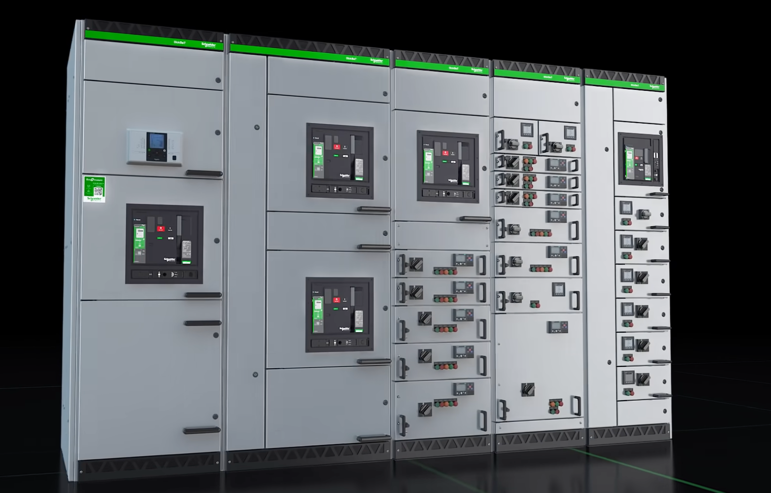 Switchgear panel lineup with circuit breakers